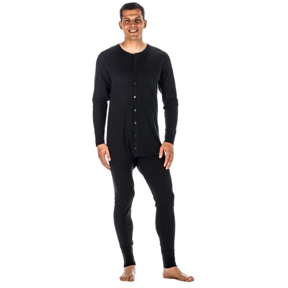 Noble Mount Men’s Black Waffle Knit Thermal Union Suit
